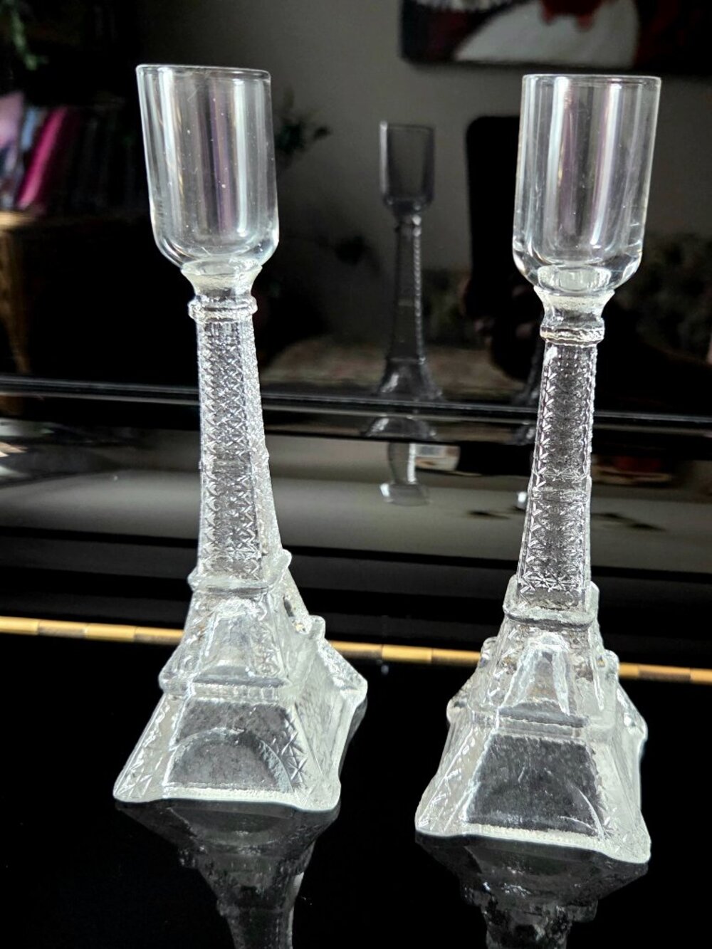 Pair of Eiffel Tower Candlesticks Candleholders Paris Theme Holiday Decor